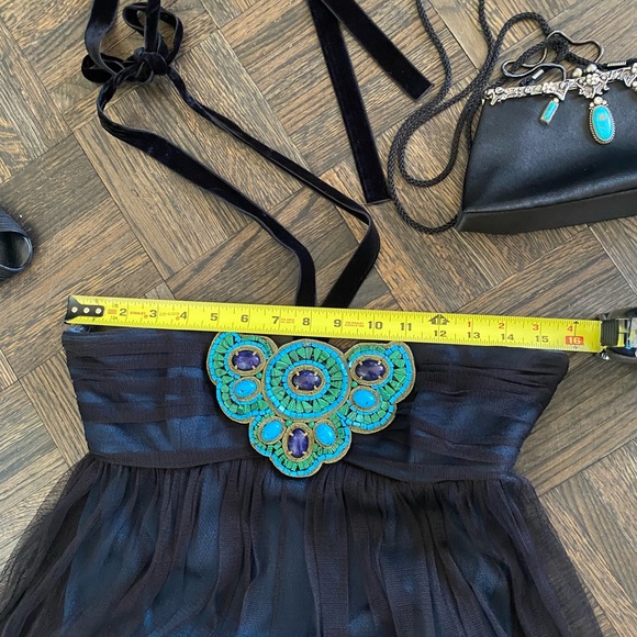 Andrew GN | Cocktail Empire Cut/Strapless Dress; Turquoise & Lapis Stones; Small - Picture 11 of 16